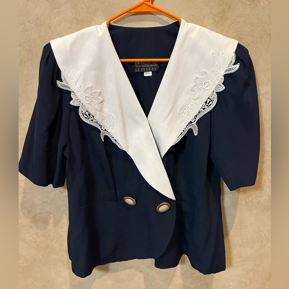 Special Thyme Navy & White Sailor Collar Women's plus Jacket vintage 16 Easter